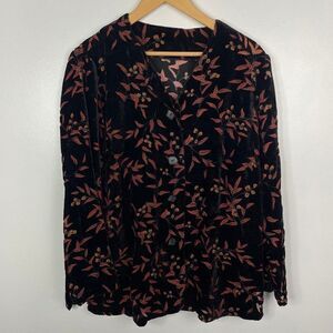 Vintage Unbranded Long Sleeve Velvet Leaf Print Button Front Cardigan Sweater L?